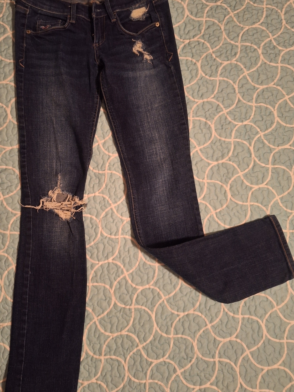 Dark Wash Women's Distressed Slim Jeans - Navy Blue